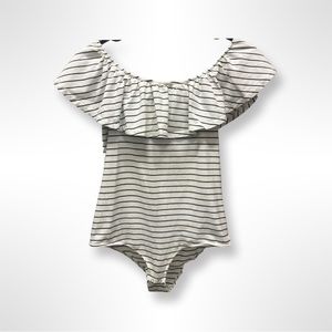 J. Crew Striped Ruffle Off The Shoulder Body Suit